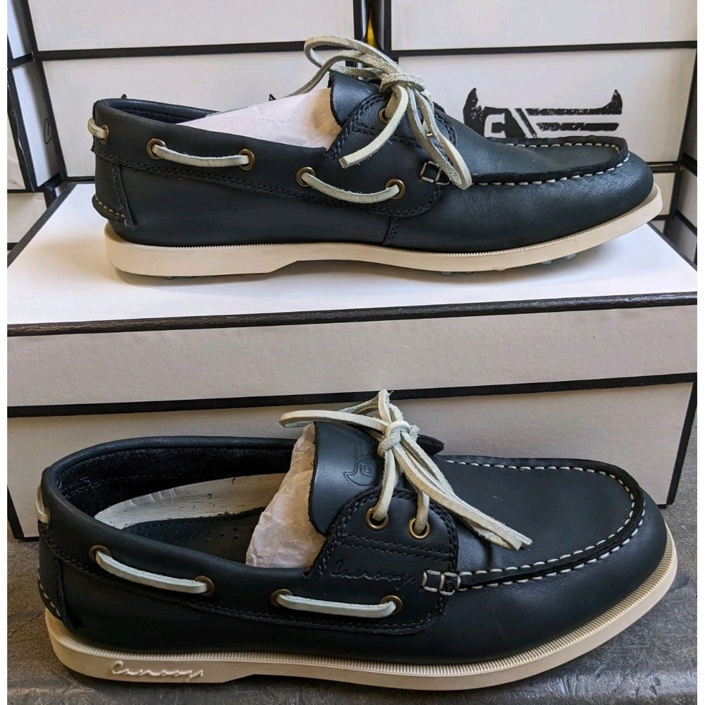 Canoos Golf Shoes Mens 7 Navy Blue Leather Boat Shoe Loafers‎ Rubber Cleats